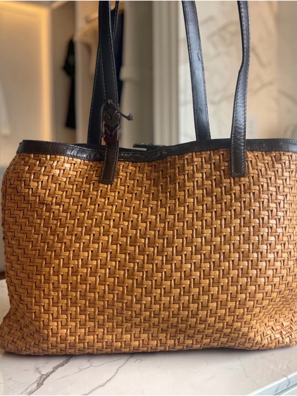 Alfredo Picchi Straw Woven Tote Bag Leather Straps Beach Purse Made in Italy